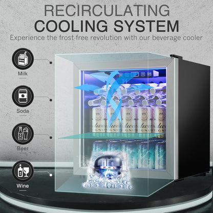 1.77 Cu.Ft Beverage Fridge, Mini Fridge With Glass Door, Beverage Cooler Refrigerator, Wine Drink Beer Fridge, Adjustable Shelves & Digital Temperature Display, 16 Bottle 68 Can, Silver