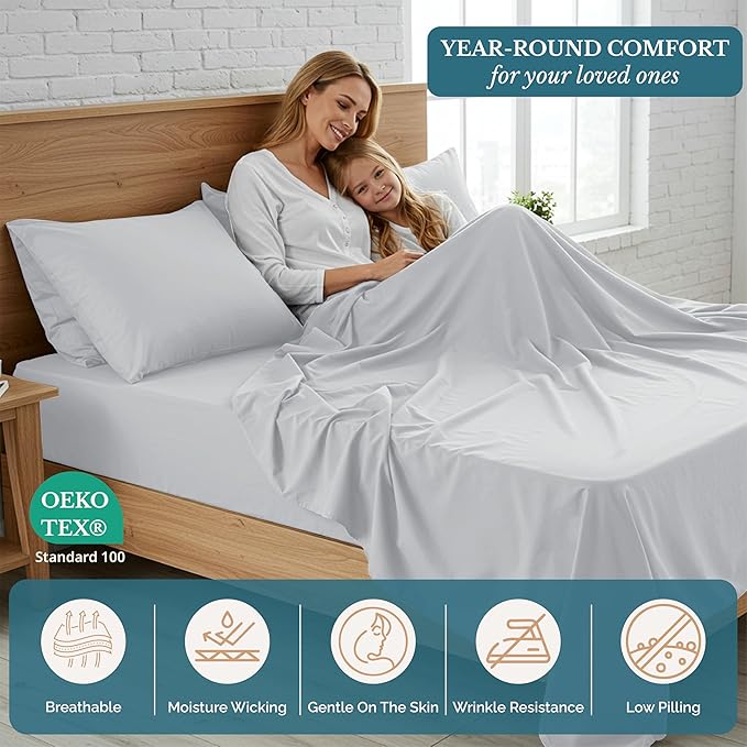 Casa Platino Twin Sheets, 3 Piece Set, Pre-Washed Ultra Soft & Breathable Twin Bed Sheets Set, Brushed Microfiber Sheets, Fade Resistant Bedding with Deep Pockets – Silver