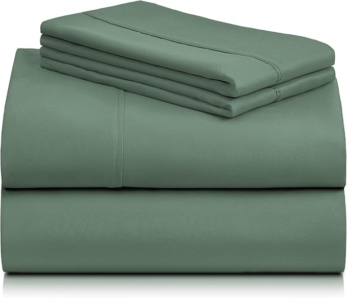 LuxClub 4 PC King Sheet Set, Deep Pockets Wrinkle Free Cooling Bed Sheets Hotel Bedding for Women, Men, Includes 1 Fitted Sheet, 1 Flat Sheet and 2 Pillowcases-Soft Tree Moss Green