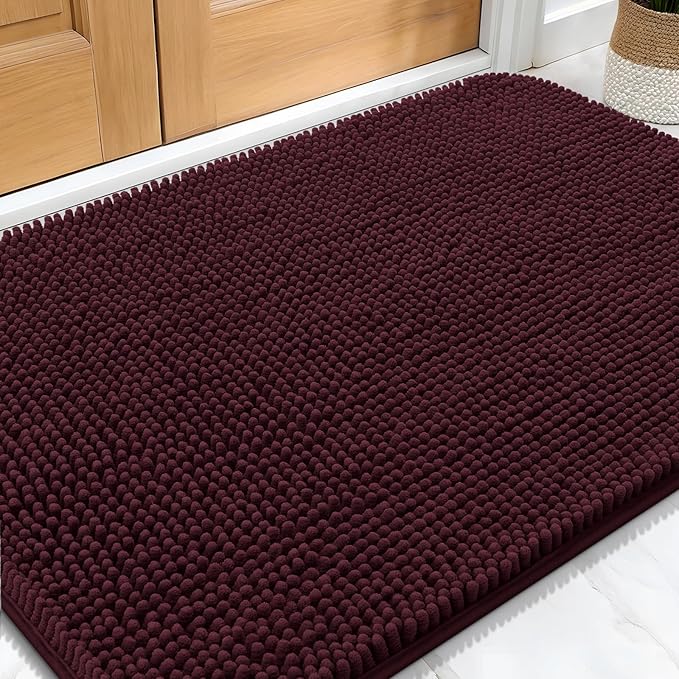 OLANLY Dog Door Mat for Muddy Paws 30x20, Absorbs Moisture and Dirt, Absorbent Non-Slip Washable Doormat, Quick Dry Chenille Mud Mat for Dogs, Entry Indoor Entryway Carpet for Inside Floor, Russet
