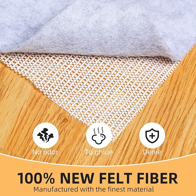 Non Slip Rug Pad, Natural Rubber Backing Rug Pads 1/4” Thick, Felt Rug Gripper Pad, Non Slip Under Carpet Mat, Under Rug Cushion for Hardwood Floors, Carpet Runners (2x4FT)