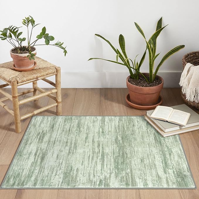 2x3 Modern Abstract Rug for Entryway, Lime Green Super Soft Small Area Rug, Washable Non-Slip Kitchen Rugs, Low-Pile Mat for Bedside, Indoor Door Mat