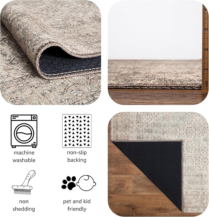 Keen Home Design 9x12 Rug - Machine Washable Area Rug with Non-Slip Backing, Ideal for Living Room, Dining Room, Bedroom - Vintage, Easy Clean, Durable, Low Pile Rug - (9' x 12')
