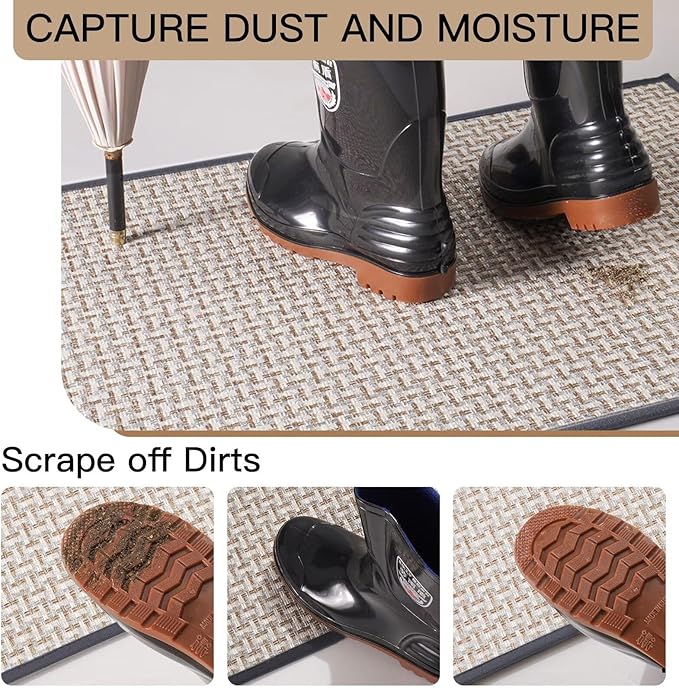 Door Mat 17"x30",Door Mat Indoor Entrance Dirt Resistant and Absorbent Non-Slip Rubber Backing Front Door Mats Washable Low-Profile Indoor Mats for Entryway, Inside Entrance Easy Clean Gray