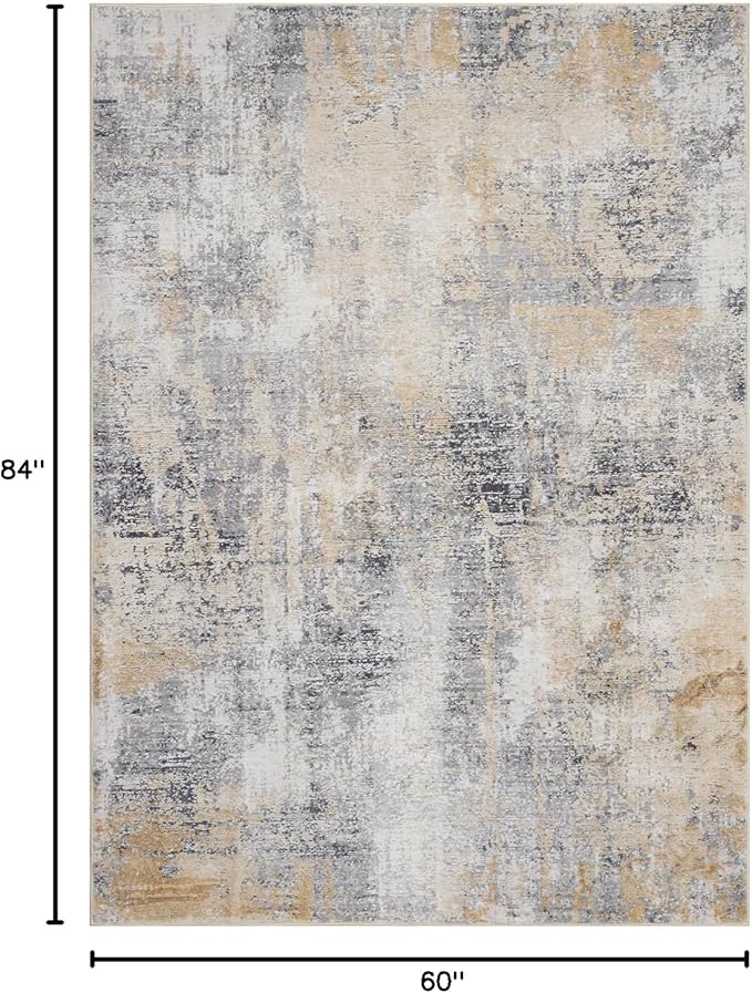 Area Rug 5×7, Vintage Boho Rug,Ultra-Soft Low Pile, Washable, Non Slip,Stain Resistant Printed Carpet for Living Room Bedrooms Playroom Office Kitchen, Gold/Grey