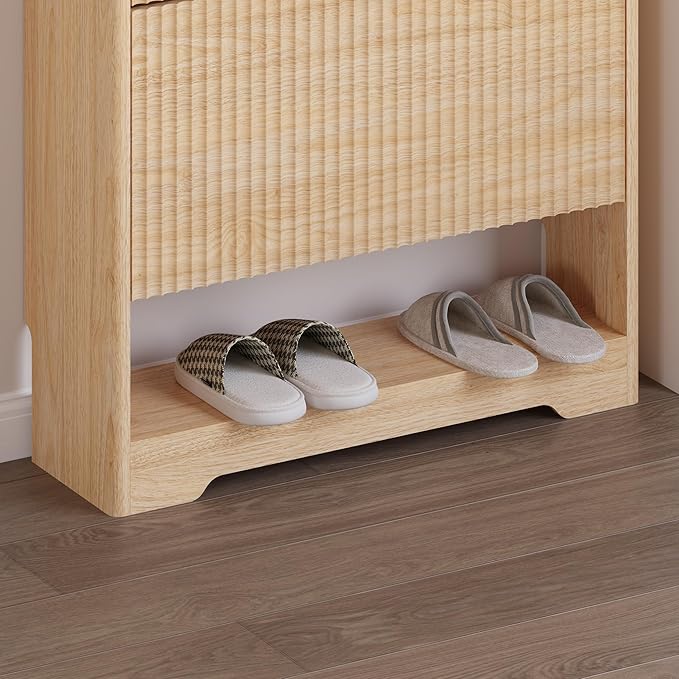 Shoe Cabinet with 2 Flip Drawers, Fluted Shoe Storage Cabinet with Adjustable Shelves, Freestanding Rack and Organizer for Entryway, Hallway