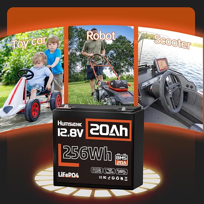 12V 20Ah LiFePO4 Lithium Battery, Built-in 20A BMS, EV Grade A+ Cells, Rechargeable 6000 to 15000 Deep Cycles Lithium Batteries 12V, Perfect for Fish Finder, Camping, Power Wheels