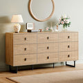 Modern Chest of Drawers with 9 Drawers,Deep Drawers,Clothes Organizer,Large Storage Cabinet for Living Room, Bedroom,Hallway,with Anti-Tipping Device, Oak