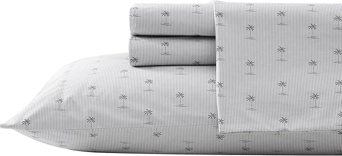 Tommy Bahama - King Sheet Set, Cotton Percale Bedding Set, Crisp & Cool, Stylish Bedding Set (Kew Palms Grey, King)