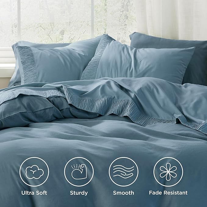 Bedsure Queen Sheet Set - Soft Sheets for Queen Size Bed, 4 Pieces Hotel Luxury Mineral Blue Sheets Queen, Easy Care Polyester Microfiber Cooling Bed Sheet Set