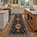 Area Rugs 2'x7' Washable Non-Slip, Floral Vintage Distress Print Pattern Medallion Carpet for Living Room Bedroom Dining Room, Black Colorful Floral Dark Tan