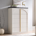 ACCOHOHO Modern 5 Drawers Dresser for Bedroom with Arched Panel,44" Tall Dresser for Closet with Metal Handles,Push-to-Open Wood Storage Closet Dressers Tv Stand for Living Room, Hallway,White
