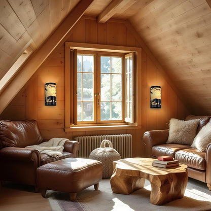 Black Wall Sconces Set of Two,Bear Metal Yellow Parchment Rustic Wall Sconces,Farmhouse Hallway Wall Light Fixtures,Industrial Wall Mount Lamp,Indoor Wall Lamps for Living Room,Bedroom,Porch