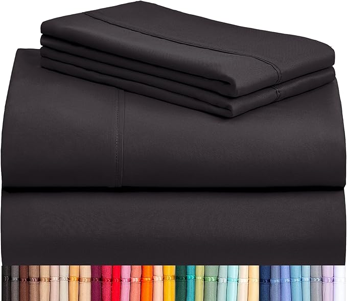LuxClub 4 PC King Sheet Set, Deep Pockets Wrinkle Free Cooling Bed Sheets Hotel Bedding for Women, Men, Includes 1 Fitted Sheet, 1 Flat Sheet and 2 Pillowcases-Black