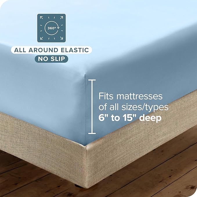 Bare Home Hotel Luxury Full XL Sheet Set, Extra Soft - 6 Piece Set - Deep Pockets - Easy Fit - Cooling & Breathable - Wrinkle, Fade, Stain Resistant - Includes 4 Pillowcases (Full XL, Light Blue)