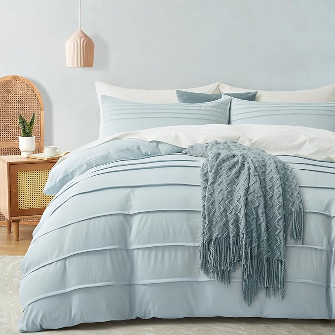 Oli Anderson Cornflower Blue Duvet Cover King Size - Pleated King Duvet Cover, 3PCS Soft and Breathable Textured Bedding Set with Zipper Closure(Cornflower Blue,104"x90")