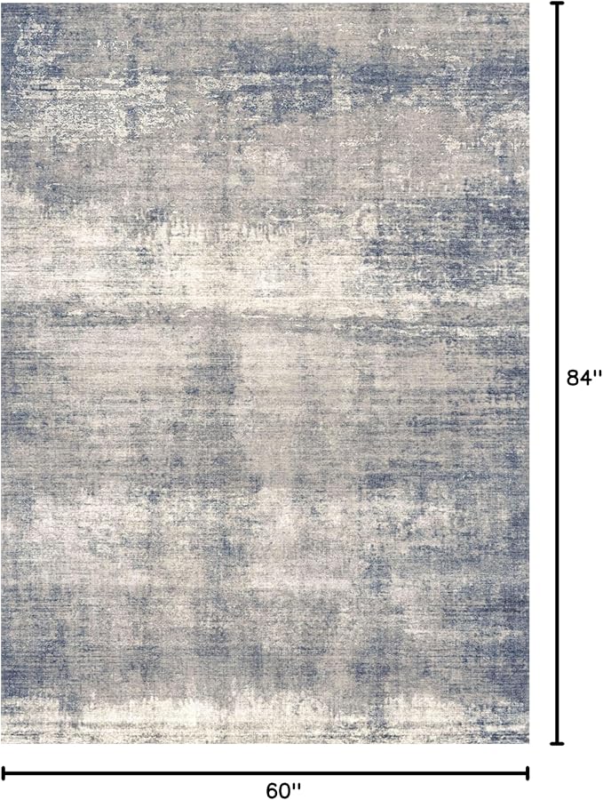 5x7 Area Rugs - Ultra-Thin Washable Rug with Non-Slip Backing, Ideal for Living Room, Bedroom, Kitchen Floor Carpet - Modern Abstract Style, Easy Clean, Durable, Low Pile Grey/Navy