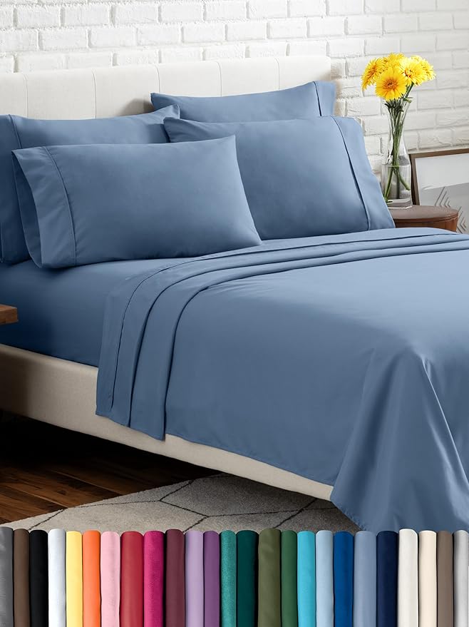 Bare Home Hotel Luxury Twin XL Sheet Set, Extra Soft, 4 Piece Set, Deep Pockets, Easy Fit, Cooling & Breathable, Wrinkle, Fade, Stain Resistant, Includes 2 Pillowcases (Twin XL, Coronet Blue)