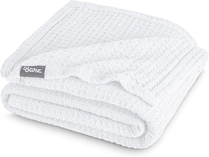 Bare Home White Waffle Blanket, 108Wx90L, 100% Cotton, Soft & Breathable for All Seasons, Lightweight Blanket, Perfect for Layering Bed, Sofa & Couch (King/Cal King, White)