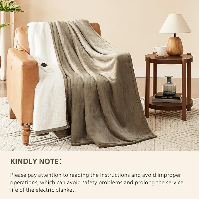 Homemate Electric Heated Blanket Full Size - 72"x84" Heating Blanket Full Size 1/2/4/6/8 Hours Auto-Off 10 Heat Level Over-Heat Protection Flannel Sherpa ETL Certification