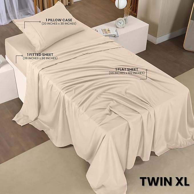 Utopia Bedding Twin XL Sheet Set – 3 Piece Bed Sheets for Twin XL Size Bed, Soft and Breathable Microfiber, Includes 1 Fitted Sheet, 1 Flat Sheet and 1 Pillowcase (Beige)