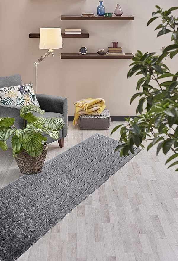 Custom Length Hallway Runner Rug,Slip Resistant,Bricks Anthracite, 26 Inch X 22 feet, Sold and Priced Per Foot