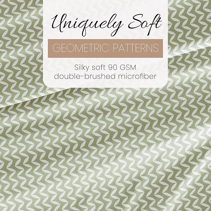 Linen Market Double-Brushed Patterned Microfiber California King Sheet Set 4 Piece – OEKO-TEX Certified Ultra Soft & Wrinkle-Free - 16" Deep Pocket Sheets Easy Care Cal-King Size - Puffed Chevron Sage