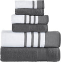 Modern Threads 6 Piece Set, 2 Bath Towels, 2 Hand Towels, 2 Washcloths, Quick Dry White/Contrast Reinhart Coal