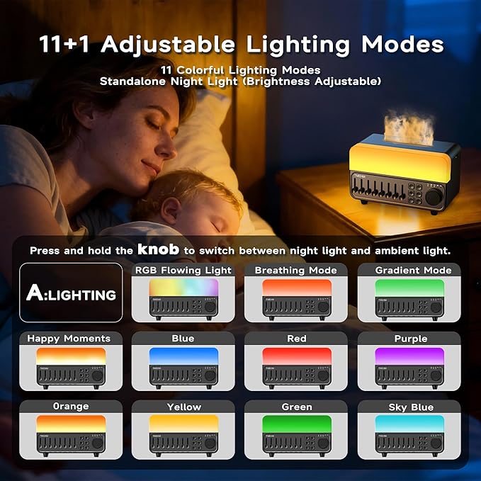 2026 4-in-1 Aroma Essential Oil Diffuser with Bluetooth Speaker Function, Humidifier, 12 Colors Night Light with 8 Nature Sounds, White Noise & Timer for Bedroom, Baby, Adults, and Kids (Black)