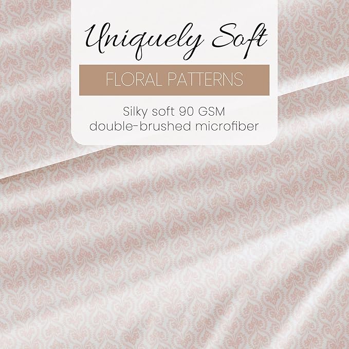 Linen Market Patterned Microfiber Queen Sheet Set 4 Piece – Oeko-TEX Certified Ultra Soft & Wrinkle-Free - 16" Deep Pocket Sheets - Easy Care Queen Size - Classic in Pink