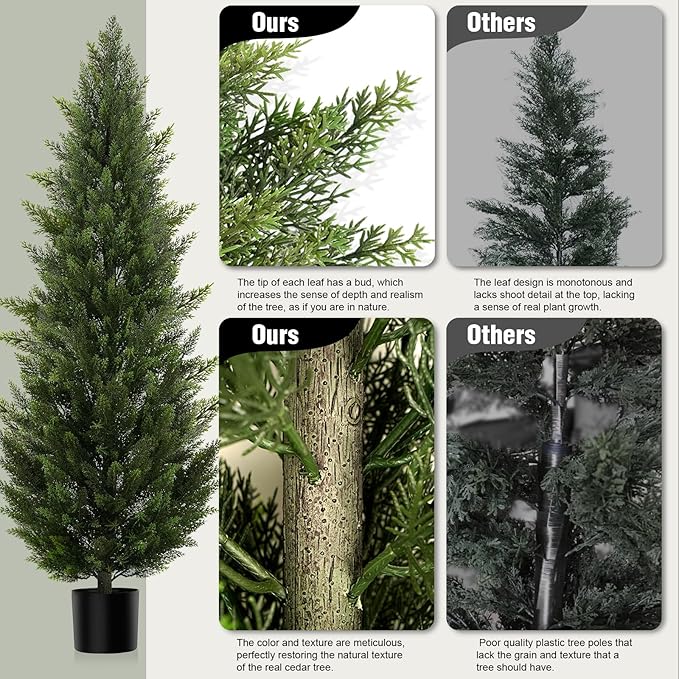 Outdoor Artificial Cedar Topiary Tree, Faux Evergreen Shrubs for Front Porch Decor, Lifelike Fake Bushes Plants for Home Living Room Front Door Decor (2, 6ft)