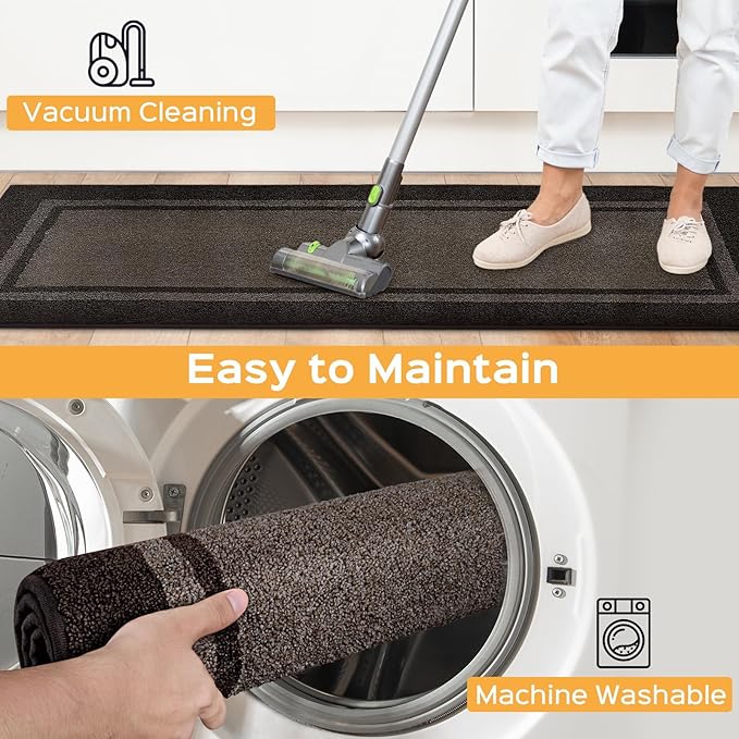 Kitchen Rugs 24" x 70", Non-Slip Machine Washable Kitchen Runner Rugs Floor Mats, Absorbent Comfort Standing Mats for Kitchen, Sink, Laundry and Hallway, Rolled Packaging, Grayish Brown & Coffee