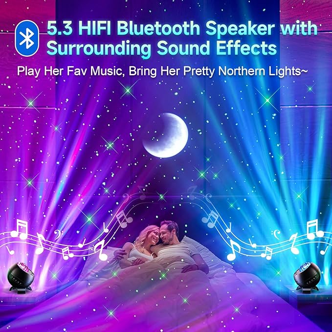 Star Projector Galaxy Light, 5 Moon+21 RGB Colors+15 White Noises Northern Lights Projector, Bluetooth Speaker Aurora Light Projector, Star Projector for Ceiling for Adults, Moon Projector+Starlight