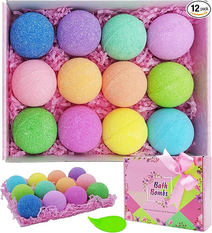 Bath Bombs for Women Relaxing Gifts Set 12 Handmade Organic Bath Bombs Amazing Present for Her, Wife, Girlfriend, Mother
