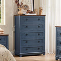 Farmhouse Chest of Drawers with Storage, 42" Tall Dresser for Bedroom, 5 Drawer Navy Blue Dresser with Metal Handle, Organizer Closet for Living Room, Hallway, Entryway