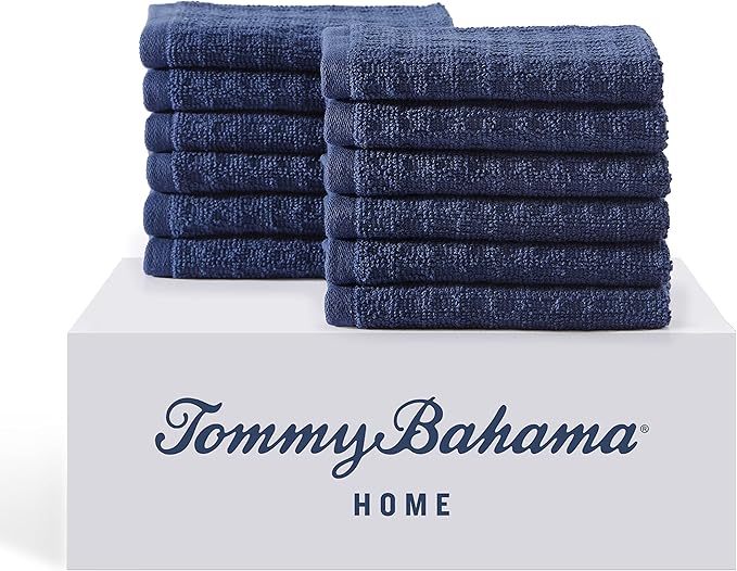 Tommy Bahama - Washcloths, Soft & Absorbent Cotton Towels, Low Linting & Fade Resistant, Oeko-Tex Certified (Northern Pacific Dark Blue, 12 Piece)
