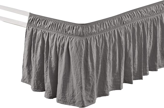 Lush Decor Ruched Ruffle Elastic Easy Wrap Around Bed Skirt Single Twin/Twin XL/Full Dark Gray - Twin Bed Skirt - Dust Ruffle - Gray Bedskirts