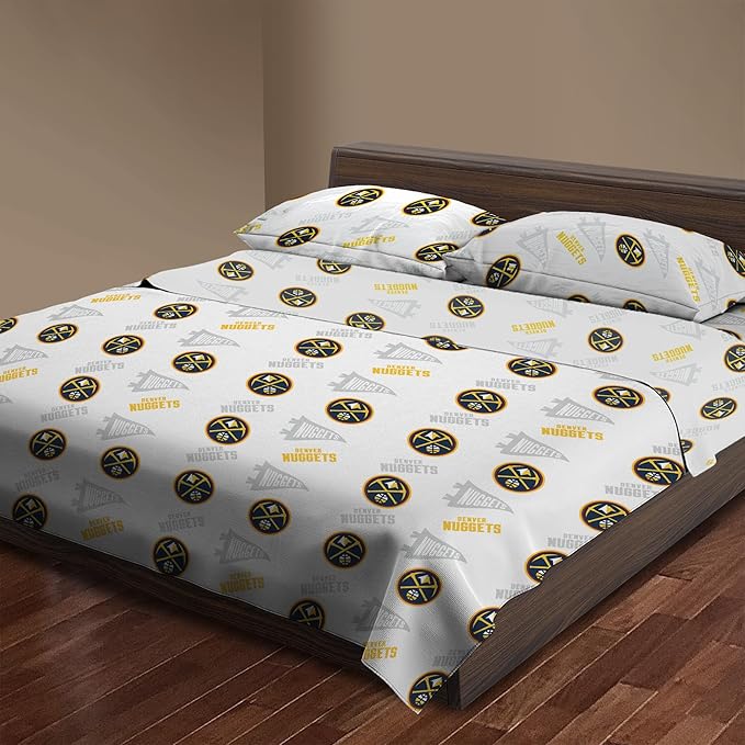 Northwest Officially Licensed Denver Nuggets NBA Twin Size Sheet Set – Soft Team Logo Bedding for Dorms, Bedrooms, Fan Caves & Game Day Style