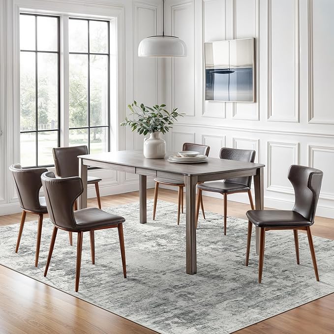 Abstract Rug 5x7 Machine Washable Area Indoor Grey White Low Pile Non-Slip Foldable Thin Accent Rugs for Bedroom Living Room Dining Room