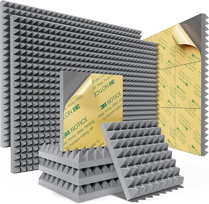 Sonicism Soundproof Wall Panels Self-Adhesive Pyramid 36 Pack,2" X 12" X 12" Acoustic Panels High Density Sound Proof Foam Panels for walls Fast Expand,Sound Absorption & Decoration(Gray)