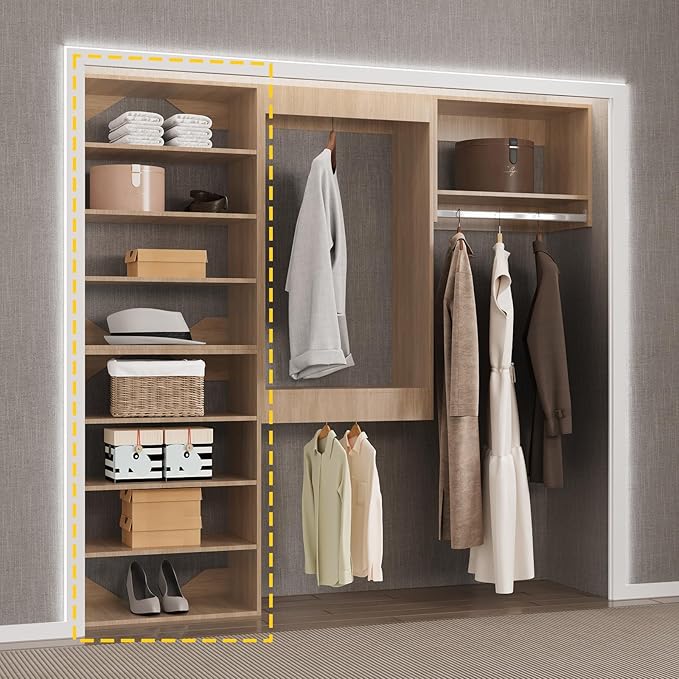 Short Tower Closet Unit, Modular Closet System, Wood Closet System Organizer with Storage for Walk In Closets, Clothing Rack Wardrobe for Hanging Clothes, Bedroom, Wood, 31.5"W