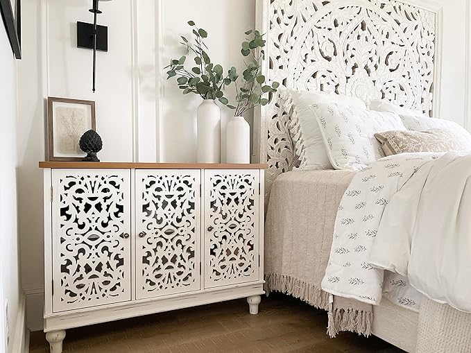PHI VILLA White Accent Cabinet with Doors, Farmhouse Credenza Cabinets for Living Room, Sideboard Buffet Cabinet with Storage