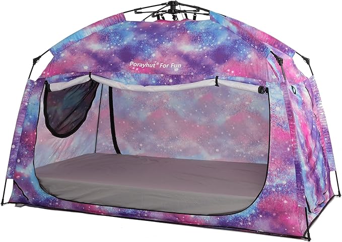 Indoor Instant Privacy Bed Tent for Sleeping,Quick Set-up Bed Canopies,Portable Bed Drapes with Large Space and 3 Doors (Galaxy, Full)