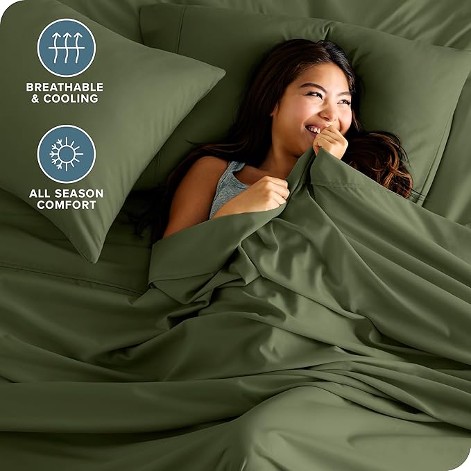 Bare Home Hotel Luxury Queen Sheet Set, Extra Soft - 6 Piece Set - Deep Pockets - Easy Fit - Cooling & Breathable - Wrinkle, Fade, Stain Resistant - Includes 4 Pillowcases (Queen, Cypress)