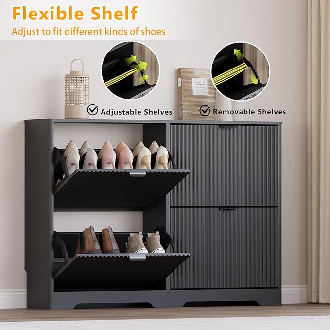 Large Shoe Cabinet for Entryway, Shoe Rack Cabinet with 4 Flip Drawer and Adjustable Shelves for Small Apartment, Foyer