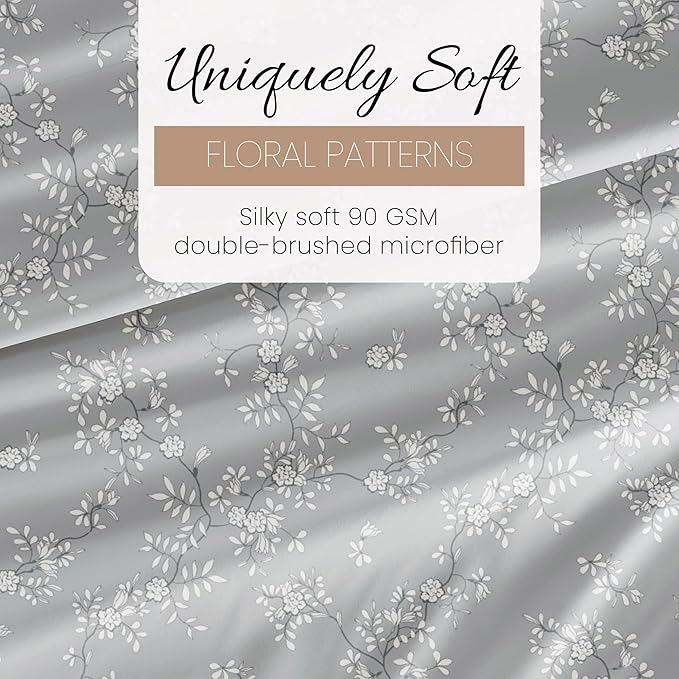 Linen Market Patterned Microfiber King Sheet Set 4 Piece – Oeko-TEX Certified Ultra Soft & Wrinkle-Free - 16" Deep Pocket Sheets - Easy Care King Size - Trellis Vine Light Gray