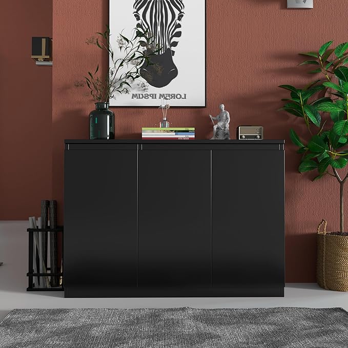 Black Buffet Storage Cabinet with 3 Door, 43" W Coffee Bar Cabinet, Kitchen Buffet Sideboard for Living Room, Kitchen, 43.3" W x 31.5" H