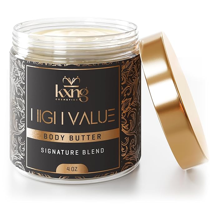 KXNG Cosmetics, Body Butter, Organic Skin Care for Men and Women, Body Moisturizer Lotions and Creams, Raw Shea Butter, Cocoa Butter, Mango, Coconut Oil, Hand, Foot, All Skin Types (High Value)