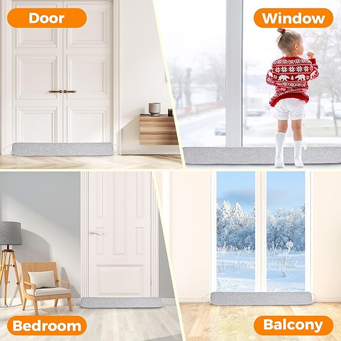 TORRAMI Under Door Draft Stoppers 36 Inch, Heavy Triangle Stop Draft Block Cold Air/Wind/Breeze Noise Blocker Door Sweeps Weather Stripping Bottom Seal Light Gray