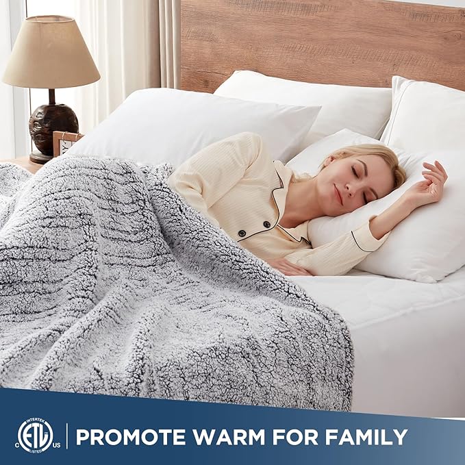 Westinghouse Electric Blanket Full Size, Soft Plush Sherpa Heated Blanket with 10 Heating Levels & 1-12 Hours Auto-Off, Machine Washable, 80x84 inches, Charcoal